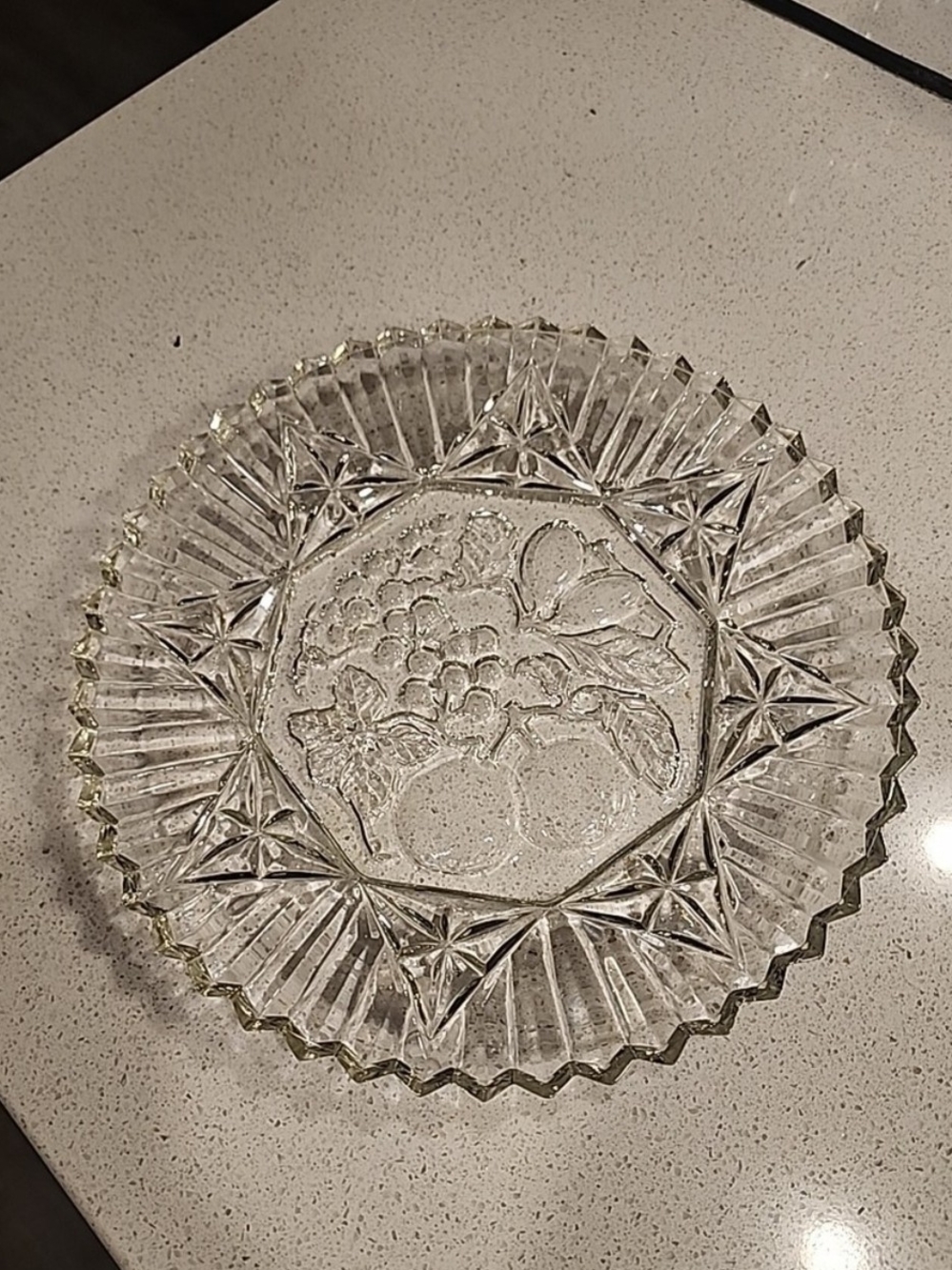 Clear Pressed Glass Fruit Pattern Serving Plate - Clear